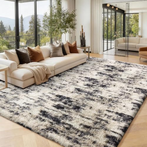 Image of Homaxy Fluffy Rugs Living Room Extra Soft Carpet, 120x160 cm Black & White