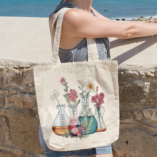 Science Teacher Tote Bag Gift, Floral Beakers Tote Bag Bags Aesthetic Totes, Laboratory Science Teacher Appreciation, Chemistry Gift for Teacher, MLT Medical Lab Tech Technician