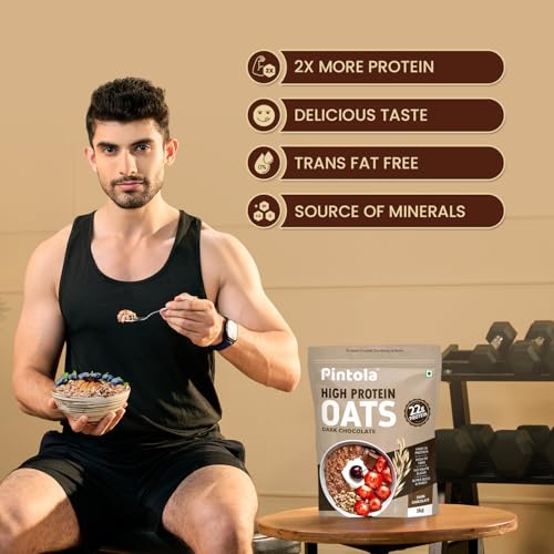 Image of Pintola High-Protein Combo: Dark Chocolate Crunchy Peanut Butter 510g & 22g High Protein Dark Chocolate Oats 400g | No Refined Sugar, Gluten-Free | With Almonds, Raisins, Pumpkin & Chia Seeds