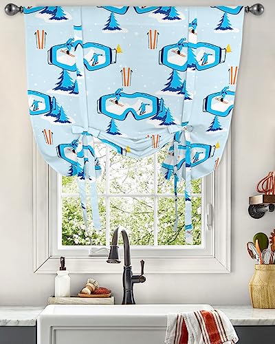 Savannan Cortinas de balão, óculos de esqui, árvore de snowboard, fundo azul de inverno, cortina de