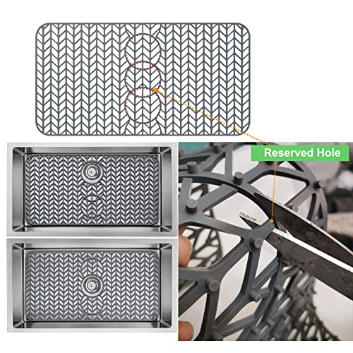 AWOKE Sink Protectors for Kitchen Sink - 19"x 13" Sink Mat - Heat resistant Easy-clean Silicone Sink Mat - for Protection of Stainless Steel Sink - with 3 Reserved Holes (Grey)