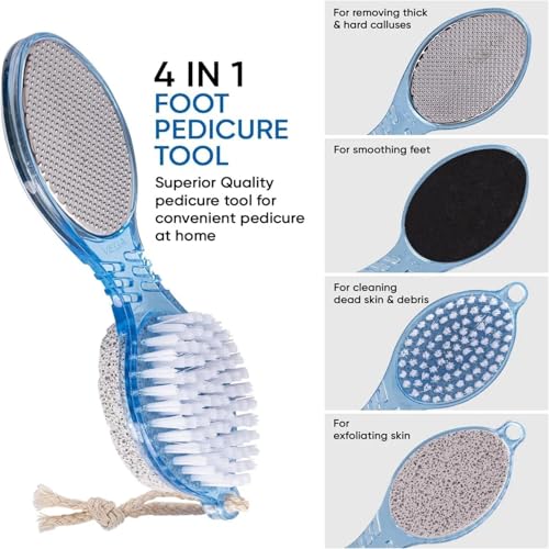 Image of 4-in-1 Pedicure & Foot Care Tool Set for Home Use | Foot Scrubber, Pumice Stone, Foot Rasp & Black Emery File | Multi-Purpose for Callus, Rough Skin & Soft Care | Pedicure & Manicure Kit