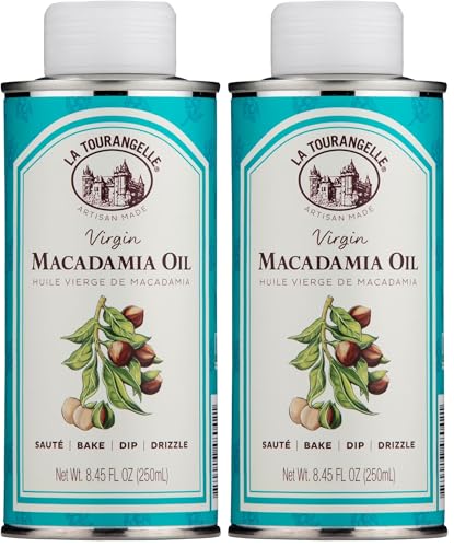 La Tourangelle, Virgin Macadamia Oil, High Smoke Point for Cooking, Sauté, Stir-Fry, Roasting, Baking, Face and Hair, Buttery Mild Taste, Cold-Pressed, 8.45 fl oz (Pack of 2)