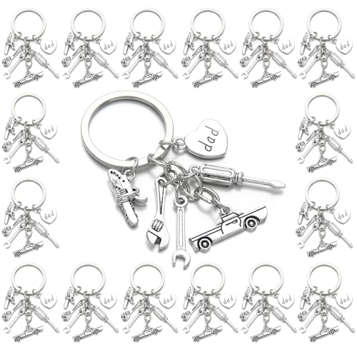 PHAETON 20PCS Dad's Keychain with Wrench Charm Hammer Charm Screwdriver Charm and Pliers Charms Dad Keychain Car Repairing Tools Keychain for Men Father's Day Gift Birthday Gift Car Enthusiasts