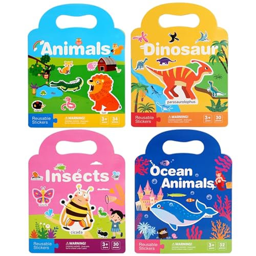Libro de pegatinas reutilizable con 4 temas educativos para el desarrollo de la motricidad