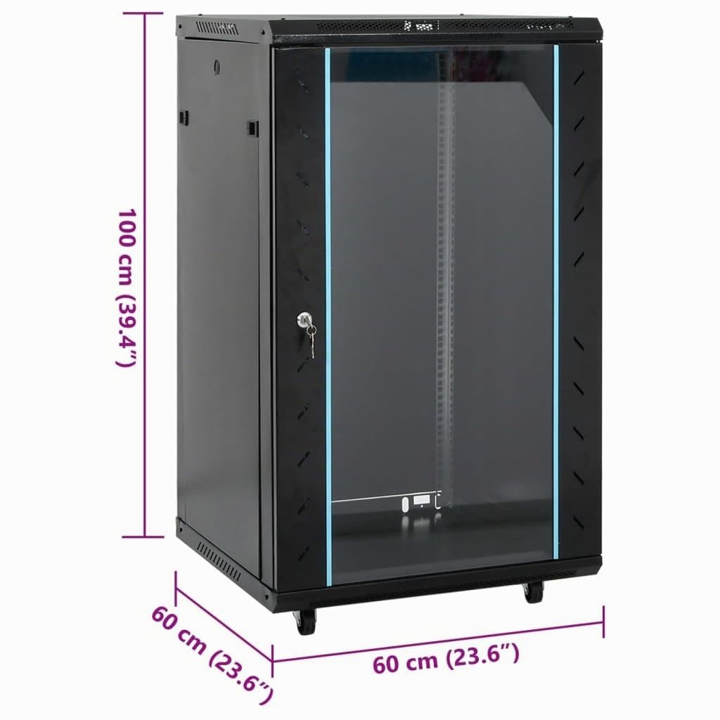 vidaXL Coffret de réseau 18U 19" IP20 Noir 60x60x100 cm, Coffret de réseau sur Pied, Armoire de données, Support de réseau