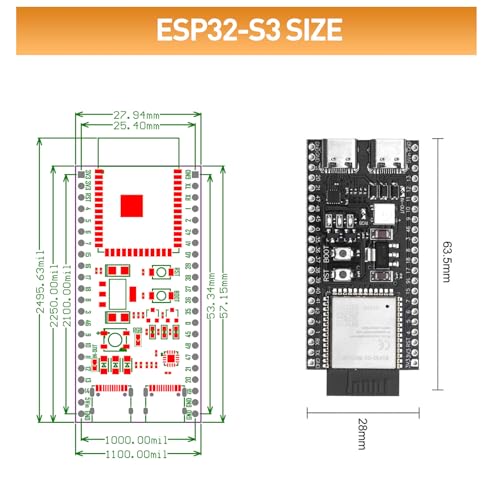 Diymore 2 szt. ESP32 S3 DevKitC 1 N16R8 ESP32 S3 WROOM1 N16R8 deska rozwojowa WiFi Bluetooth 5.0 Mesh tablica rozwojowa z lutowanymi trzpieniami
