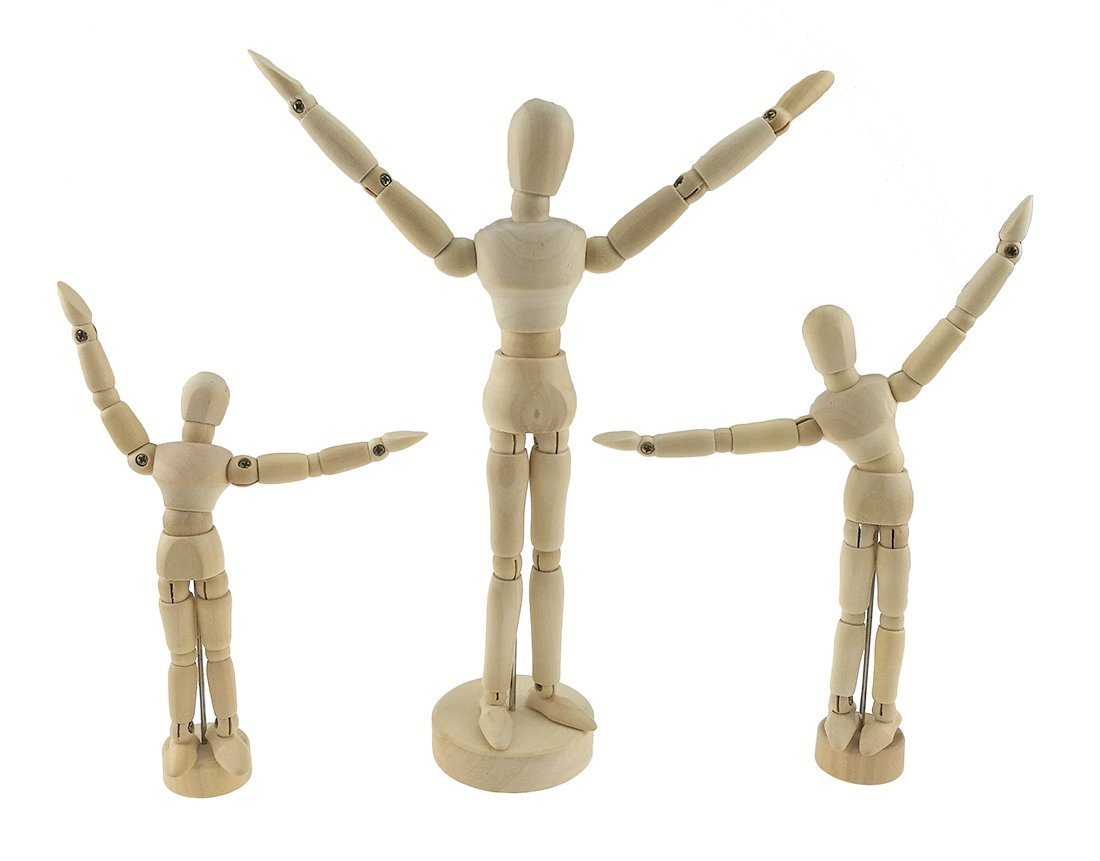 Buy Set of 3 Wood Mannequin Articulated Mannequin with Base Wood Fully