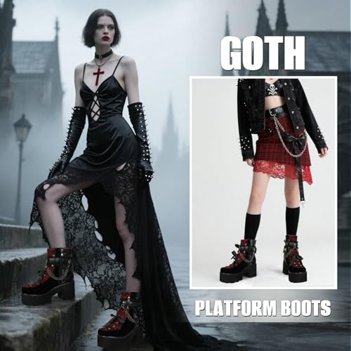 Parisuit Womens Victorian Lace Platform Goth Boots Chunky High Heels Ankle Boots Lace-Up Punk Combat Booties3