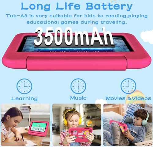 Image of Oangcc 7 Inch Tablet Android 13 Tablets, Wi-Fi 6, BT 5.0, 7GB RAM+ 64GB ROM (TF 2TB) | 3500mAh | 1024 x 600 Pixels | EVA Proof Case (Pink)