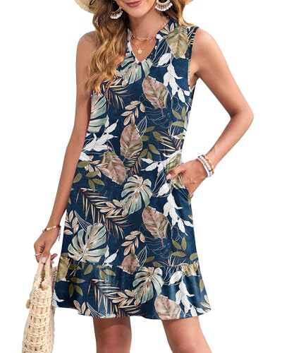 Image of MOLERANI Women Summmer Dresses 2025 Casual V Neck Sleeveless Mini Sundress Flowy Beach Vacation Short Dress with Pockets