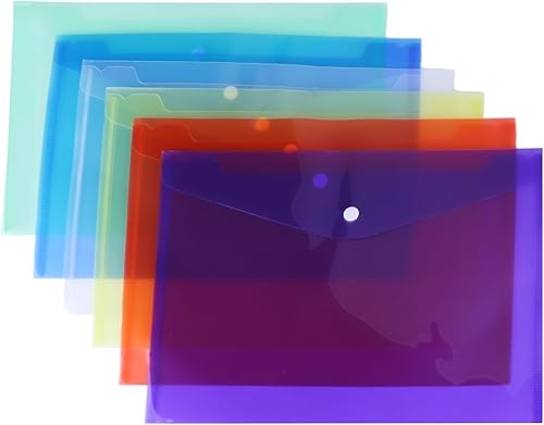 Paquete de 6 sobres de plástico con cierre a presión, carpetas de archivos de plástico transparente para documentos para escuela, trabajo, oficina,