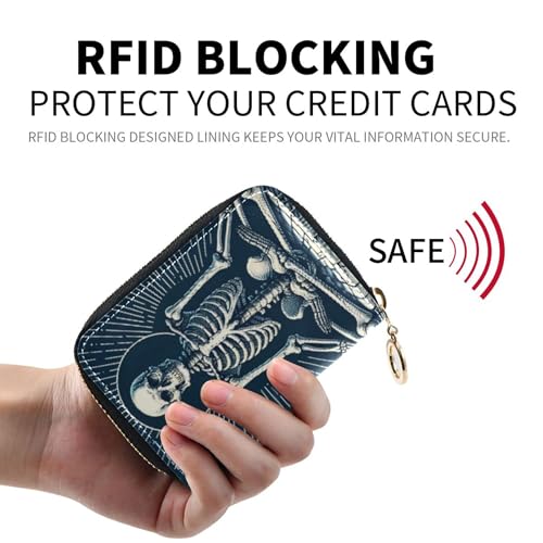RFID Blocking Credit Card Wallets Cute Wallet for Women Small Zip Around Zipper Travel Wallet with Key Ring Skeleton Black Cool2