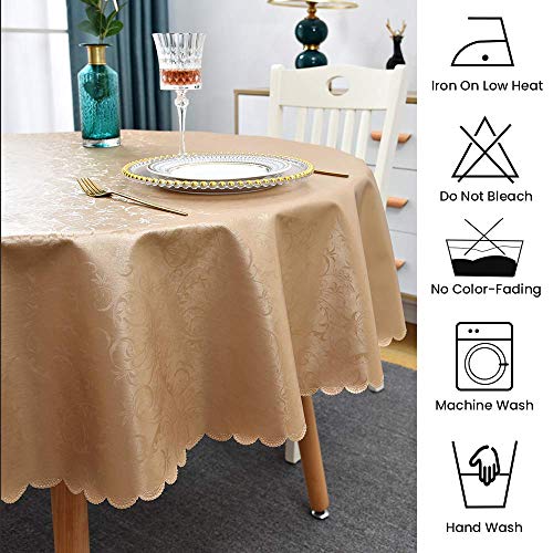 Image of Romanstile Waterproof Vinyl Tablecloth Round, 60 x 60 Inch, Flower Champagne