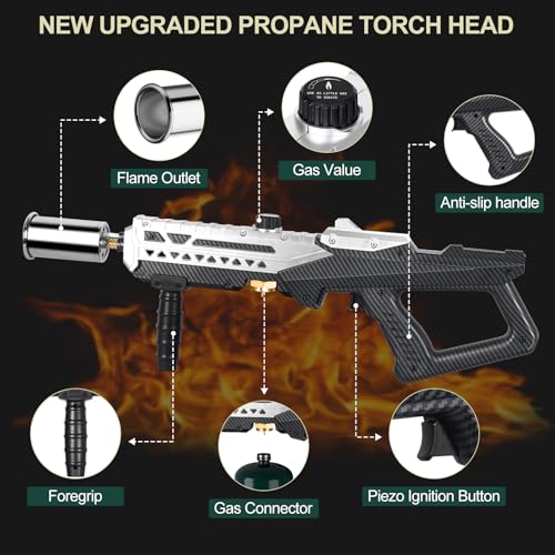 Image of Semlos Propane Torch Head, Powerful Flame Thrower Gun, Adjustable Charcoal Lighter, Searing Torch for BBQ, Camping, Welding (Propane Tank Not Included)