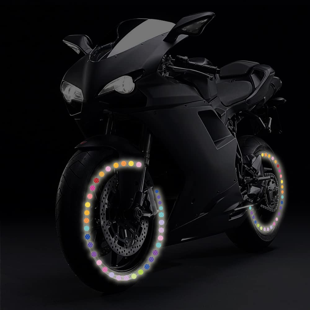 Nouiroy Bicycle Stickers Rainbow Car Decals Reflective Rim Tape for Bikes Pink Rims for Cars,Bike,Skateboard, Motorcycle Nighty Safety Warning Sticker (180 Pcs Strip&Dots)