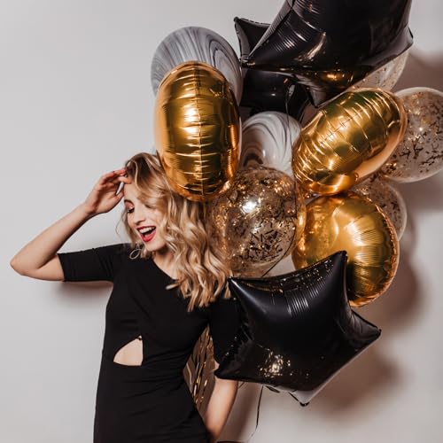 Image of MEETINGU Black Star Balloons, Foil Mylar Balloons for Birthday Party Wedding ngagement Party Celebration Holiday Show Party Decorations(10psc,18 Inch)