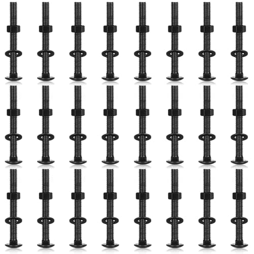 Image of Zonon 25 Sets 3 /8-16 x 3-1 /2 Stainless Steel Carriage Bolts and Nuts Kit Round Head Square Neck Carriage Bolts Screws and Hex Nuts and Flat Washers, Stainless 18-8 Full Thread Coverage (Black)