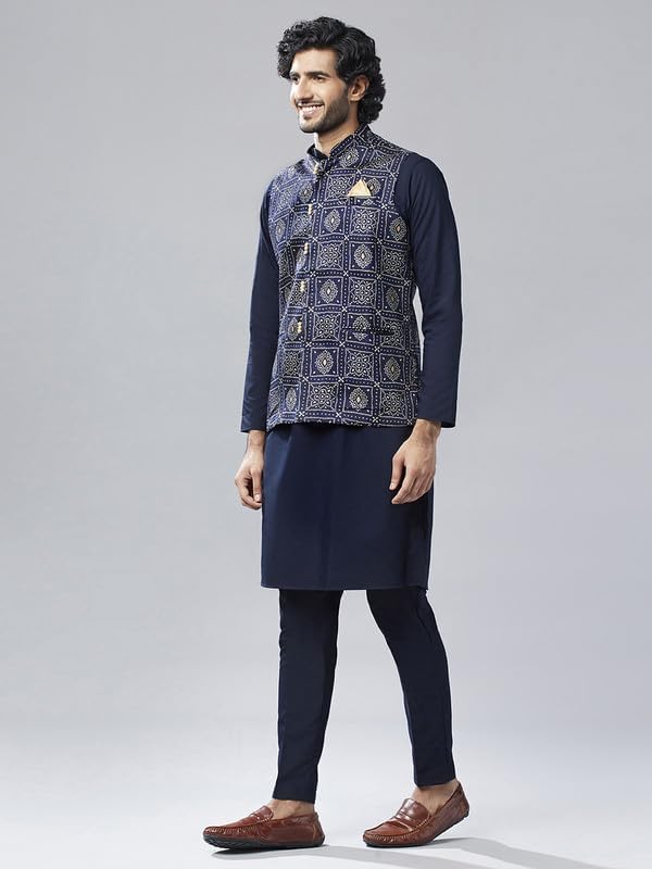 Men's Kurta, Printed Nehru Jacket & Pajama Set - Indian Ethnic Kurta Pyjama Set for Weddings & Festive Occasions3