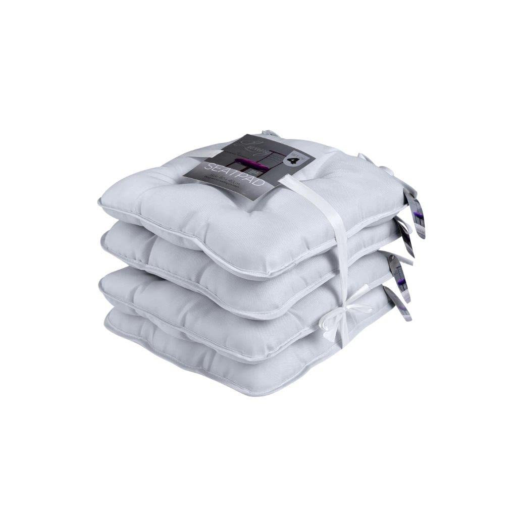 Luxury Chair Cushion With Ties Pack of 4 Non Slip Square Comfortable Foam Filling Breathable Pillow Adjustable Seat Pads, Durable For Dinning Chairs, Office & Patio - 16"x16" (Silver)