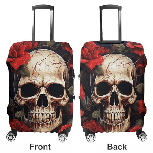 Skull Rose-Red Luggage Cover, Washable Elastic Suitcase Cover Protector Fit 18-32 Inch Luggage3