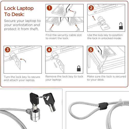 Image of Storite 2M Security Lock for ThinkPad Laptops | Durable Alloy Cable with Key Lock System and 2 Keys | Anti-Theft Protection, Silver