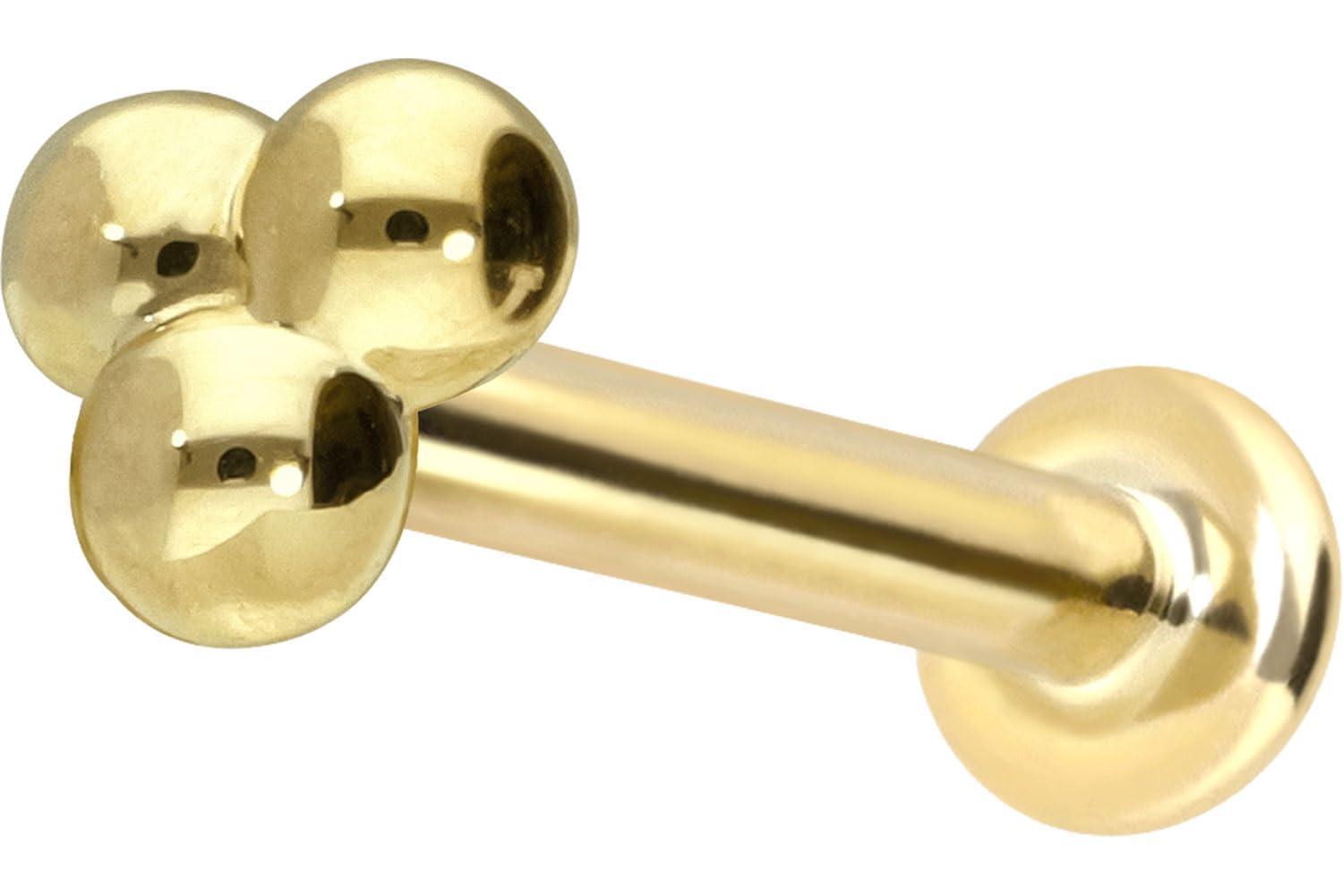 PIERCINGLINE 14 Karat Gold Labret Ohr-Piercing mit Push Fit 3 KUGELN Farb & Größenauswahl