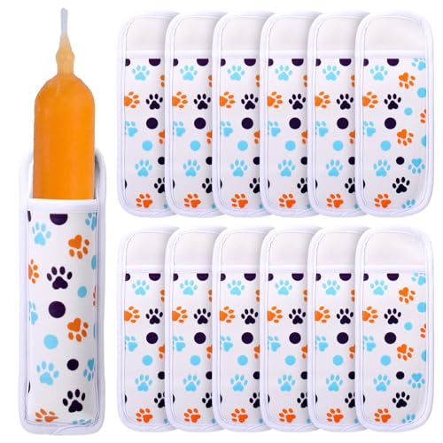 Frozen Dog Treats Thyle 24 Pack Paw Print Themed Ice Pop Sleeves Reusable Neoprene Freezer Ice Lolly Sleeves Antifreezing Holders Bags for Pet Lovers Gift Graduation Party Favor Classroom Prize