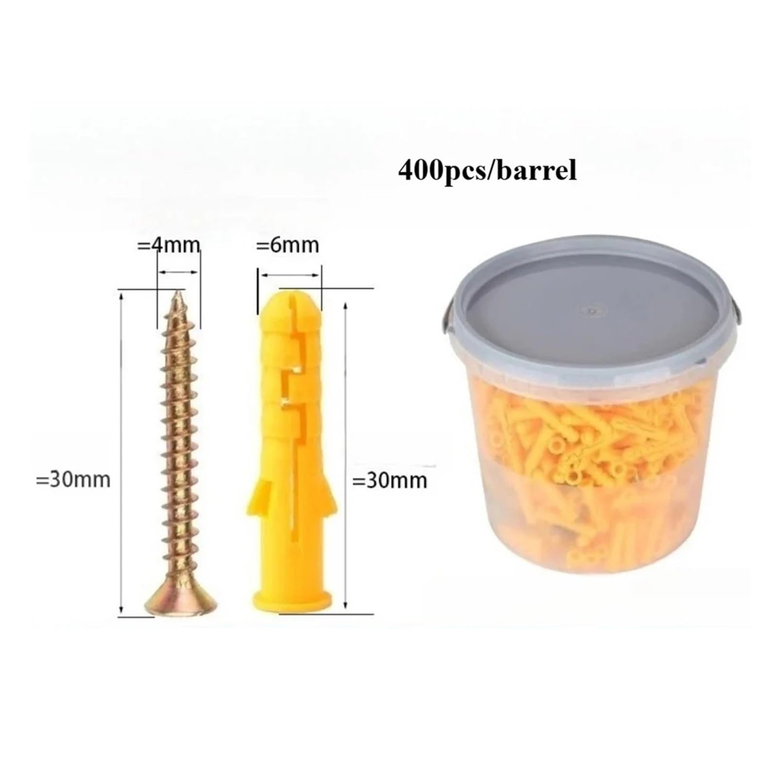 Tornillos de expansión de plástico Tornillos de pared M6x30/M8x40, tacos de anclaje con tornillo de expansión de plástico acanalado autorroscante, pequeño, amarillo(M6x30)