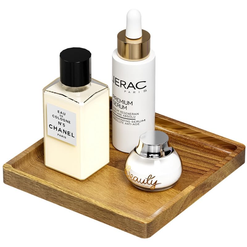 Image of WEENSON Square Acacia Wood Bathroom Vanity Tray for Soap Dispenser, Toiletries, Makeup, Perfume, Decor, Kitchen Tray for Counter Salt Spice, Toilet Tank Tray for Candle, Nightstand 7.9 inchx7.9 inch