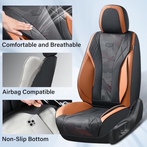 Image of Coverado Automotive Seat Covers, Car Leather Seat Covers Fullset, BlackBrown Universal Car Seat Covers, Breathable Car Seat Cushion for Most Cars