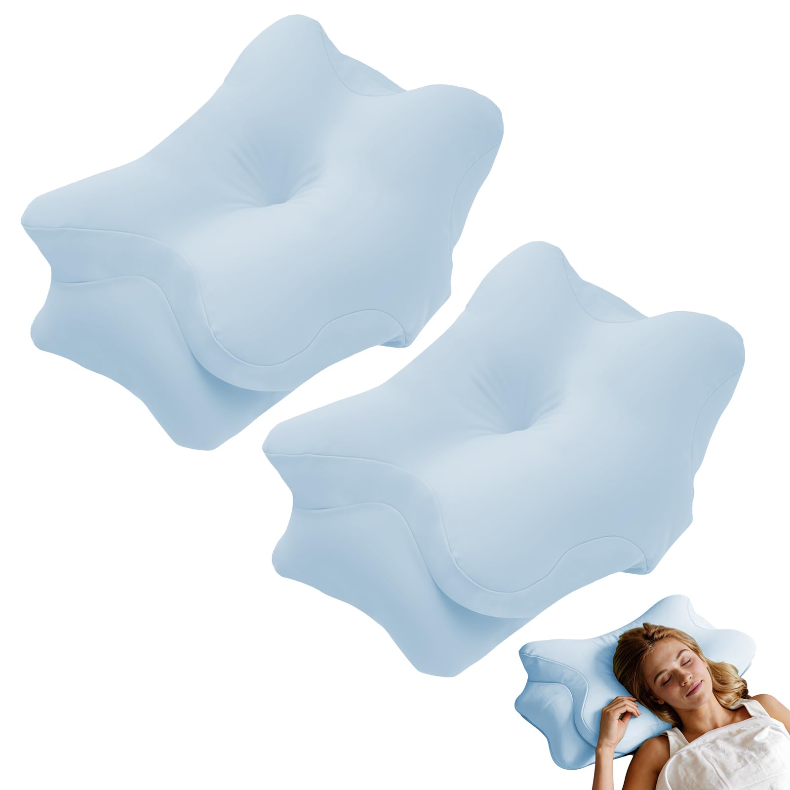 MENIBBLER Pillowcase for Cervical Pillows, Highly Elastic Smooth Pillowcase Cover with Zipper Fit for Neck Support Pillow, Machine Washable Cervical Case (Cover Only) (2Pcs Sky blu)