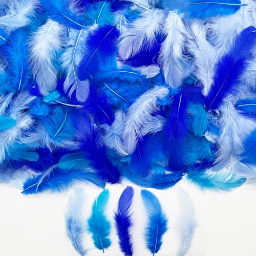 500PCS Small Craft Feathers Blue Assorted Colors Bulk 3-5Inch Rooster Feathers for Christmas Glass Bottle Decoration Birthday Party Decoration Balloons Ornaments Dream Catchers