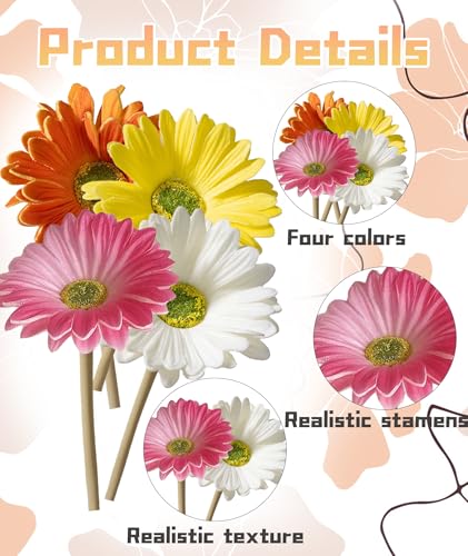 Image of IN-IMAGINE 4 Pcs Artificial Flowers Bunch, Flower for Vases for Home Decor, Home Decor Fulang Chrysanthemum High-End Simulation Multi-Color Hand-Held Decoration(White Yellow Pink Orange Red)