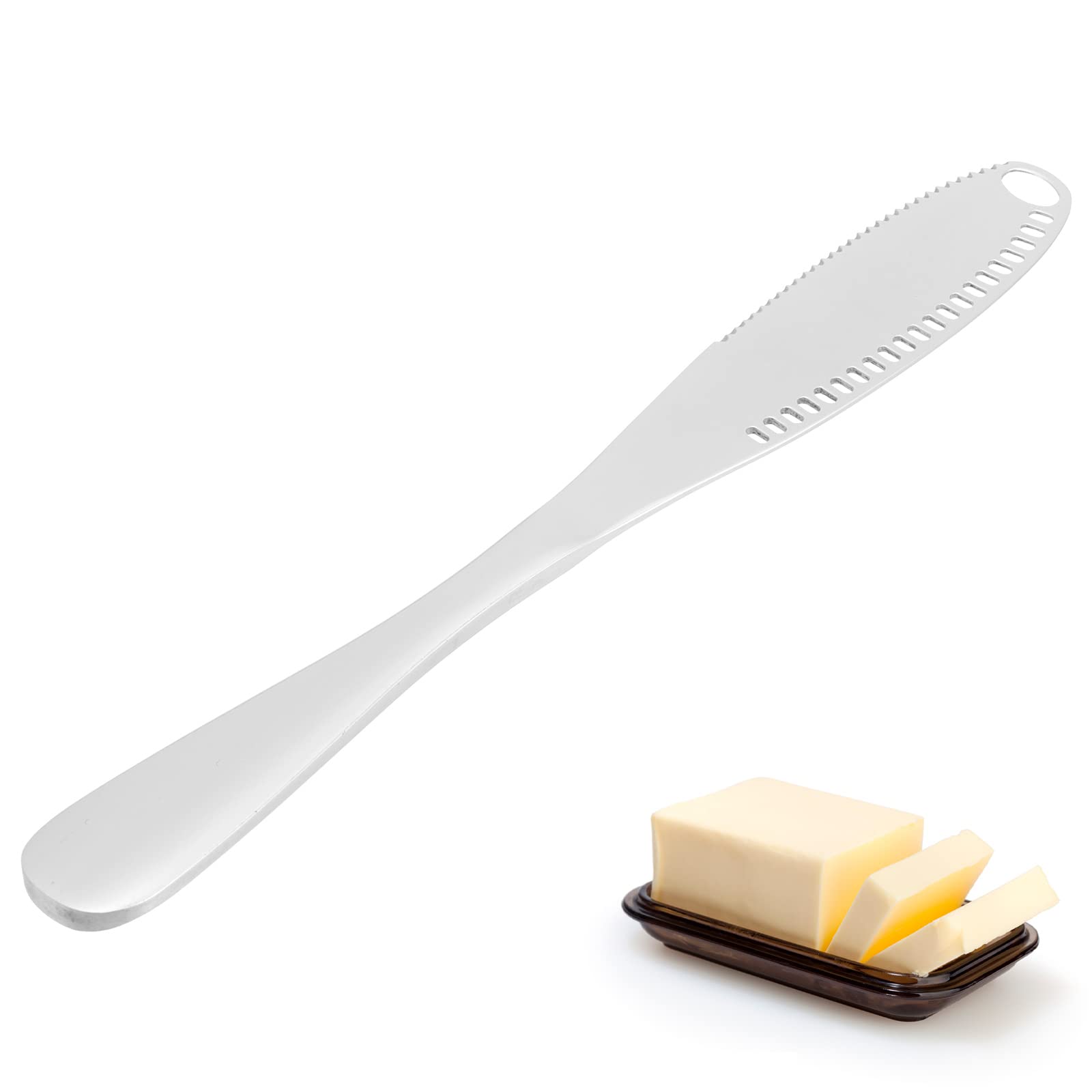 Coltello Spalmatore Burro 3 In 1 – Acciaio Inox Con Bordo Seghettato – Arricciaburro E Tagliapane – Confezione Da 2