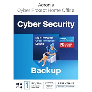 Acronis Cyber Protect Home Office 2023 | Essentials | 1 PC/Mac | 1 Jahr | Windows/Mac/Android/iOS | nur Backup | Aktivierungscode per Email
