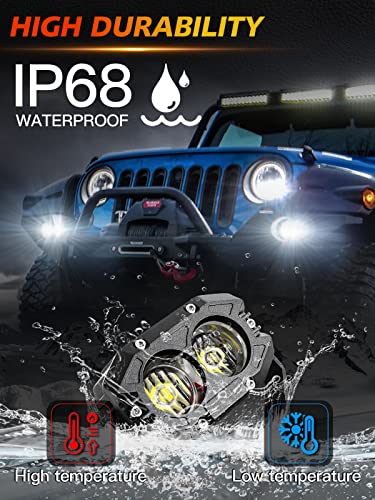 Mayello 4 Inch Led Pods 60W Flood Lights Corrugated Lens Led Offroad Driving Light Fog Light With Pod Light Wiring Harness Compatible With Wrangler Truck Pickup Suv Atv Utv Motor Car Boat #TOP7