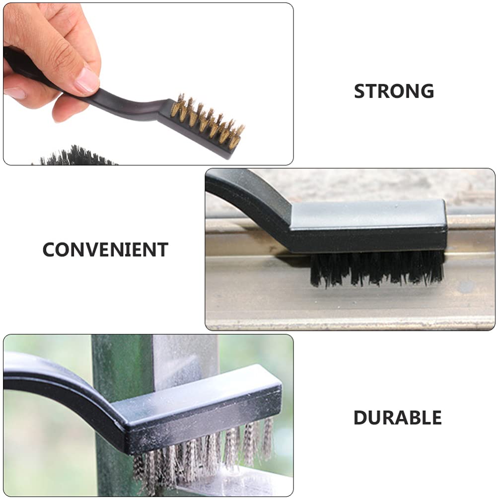 DOITOOL 12pcs Toothbrush Type Wire Brush Rust Paint Metal Cleaner Mini Scratch Bristle Cleaning Tool Welding Slag Cleaner Mini Wire Stainless Steel Wire Brass Long Handle Masonry