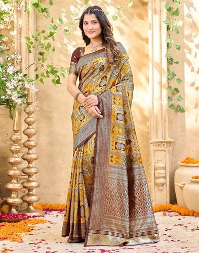 Image of SIRIL Women's Banarasi Soft Silk Blend Banarasi Jacquard Saree With Unstitched Blouse Piece