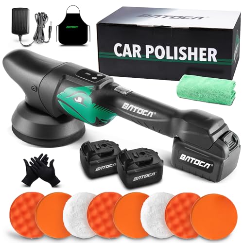 BATOCA S2 Upgrade 21V Cordless Car Polisher Buffer Sander Dual Action Car Polishing Machine with 2x Batteries 5inch Polishing Pads Polish Kit for Car Boat Floor Polishing Buffing 6 Speeds 2000-4500RPM