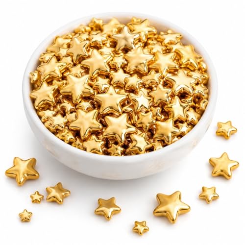 Image of Lozadia 100g Edible Star Sprinkles Metalic Star Sprinkles Of Pearl Sugar Cake Sprinkles, Edible Cake Decorations, Sugar Balls for Cupcake Cakes Sprinkle On Birthday Wedding Party (Gold Stars)