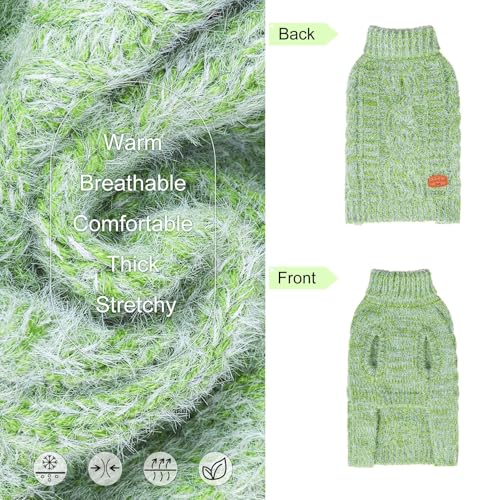 Image of BEAUTYZOO Dog Sweaters for Medium Dogs, Knit Clothes with Harness Hole | Turtleneck Pullover Fall Winter Knitwear, Fuzzy Fleece Cold Weather Coat for Girl Boy Puppy, Warm Pet Sweatshirt, Green M