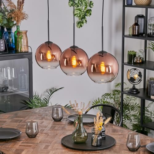 HOFSTEIN Koyoto Suspension à 3 ampoules en métal/verre noir/cuivre/transparent, suspension moderne au design rétro/vintage (abat-jour Ø 20 cm), E27, salle...