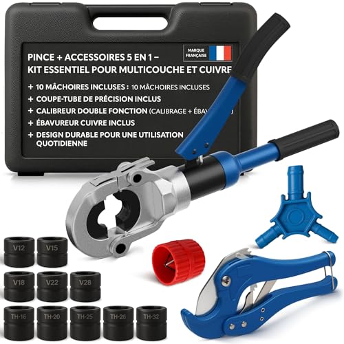 Pince à sertir multicouche & cuivre 10 mâchoires TH+V – Kit complet avec coupe-tube multicouche, calibreur, ébavureur cuivre – Compatible PER– NEEZRA