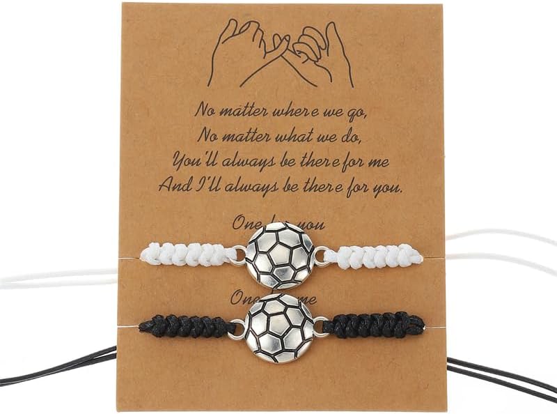 Dreuyet 2 Pcs Sports Braided Bracelets for Women Men Teens Baseball Basketball Volleyball Soccer Rugby Black White Bracelets Inspirational Wristbands Sport Theme Charm Bracelets Adjustable Braided Handmade Unisex Friendship Bracelet Jewelry Gifts