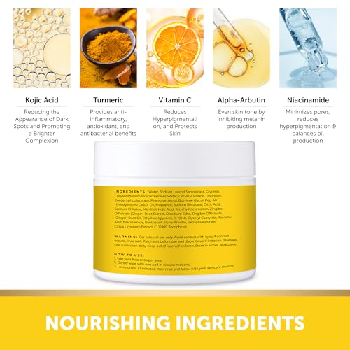 Image of VALITIC Turmeric Kojic Acid Cleansing Pads - Exfoliating Dark Spot Remover for Face with Vitamin C, Alpha Arbutin, Niacinamide and Retinol - Kojic Acid And Turmeric Cleansing Pads - 60 Units
