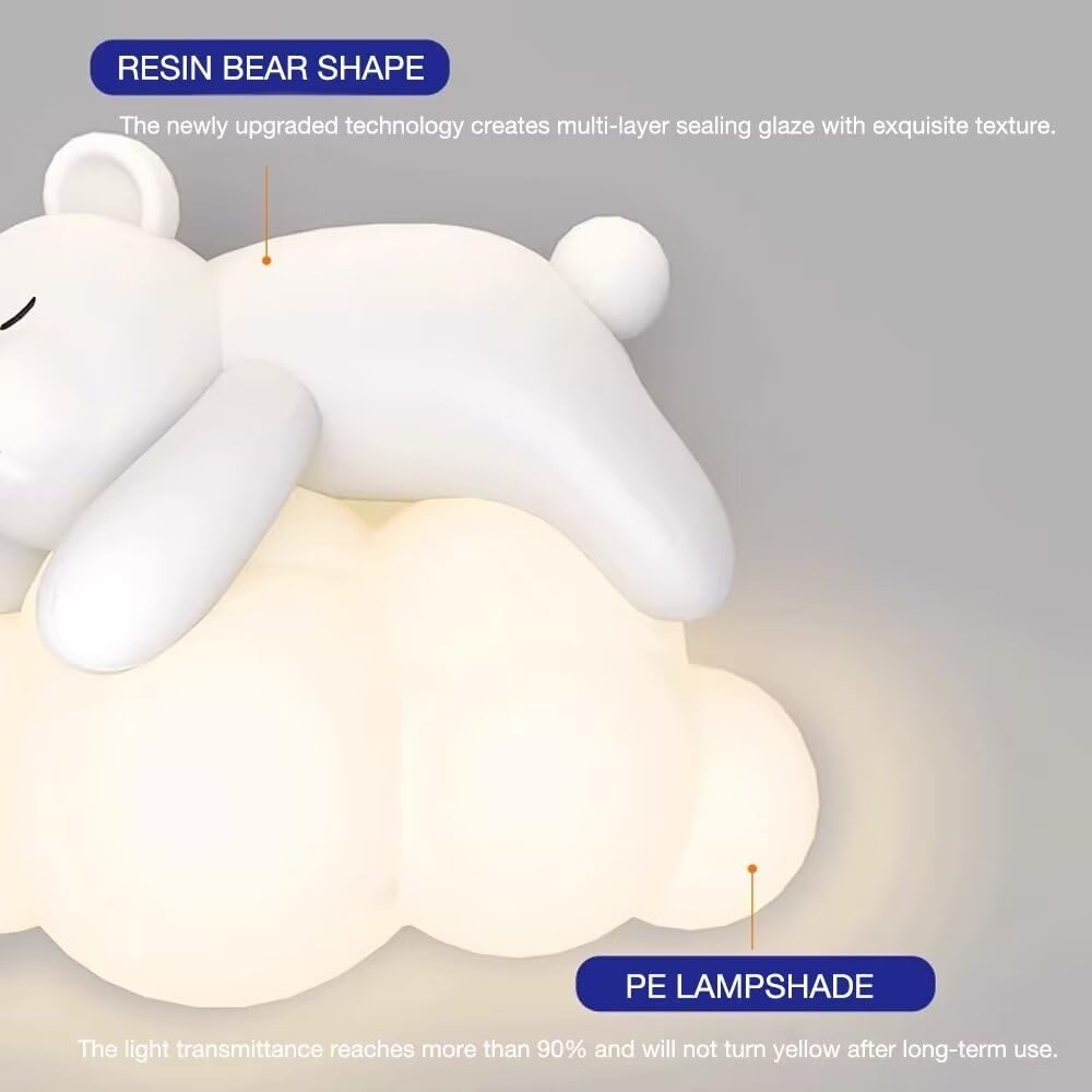 Sleeping Bear Cloud Wall Light Cute Cartoon Cloud Wall Lamp Wall Lighting Fixture Decorative Wall Light Lampshade Children's Room Wall Lamp for Bedroom, Living Room, Corridor
