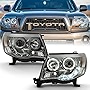 ACANII - For 2005-2011 Toyota Tacoma LED DRL Halo Ring Smoked Lens Projector Headlights Headlamps, Driver & Passenger