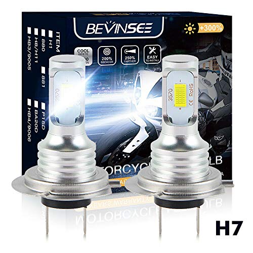 Bevinsee H7 Motorcycle Headlight LED White Hi/Low Beam Bulbs 6500K,2pcs