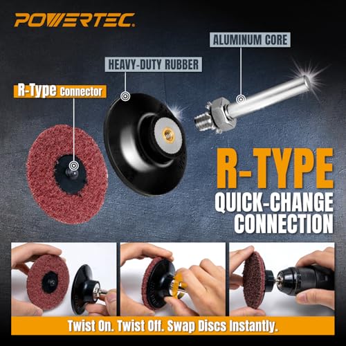 Image of POWERTEC 3-Inch Sanding Discs for Die Grinder & Power Drill - 25pcs Quick Change Type R Discs, 80 Grit Aluminum Oxide Non-Woven Nylon Surface Conditioning Pads for Metal, Wood & Paint Removal (11402)